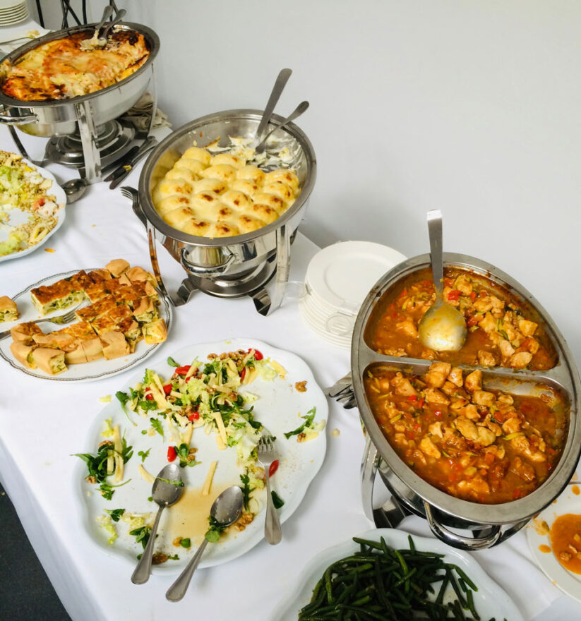 buffer with various types of food on a table