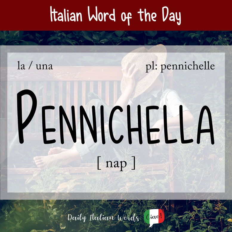 cover image with the word “pennichella” and a boy napping on a bench in the background