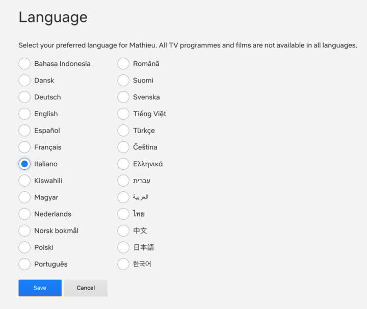 Profile language settings on Netflix