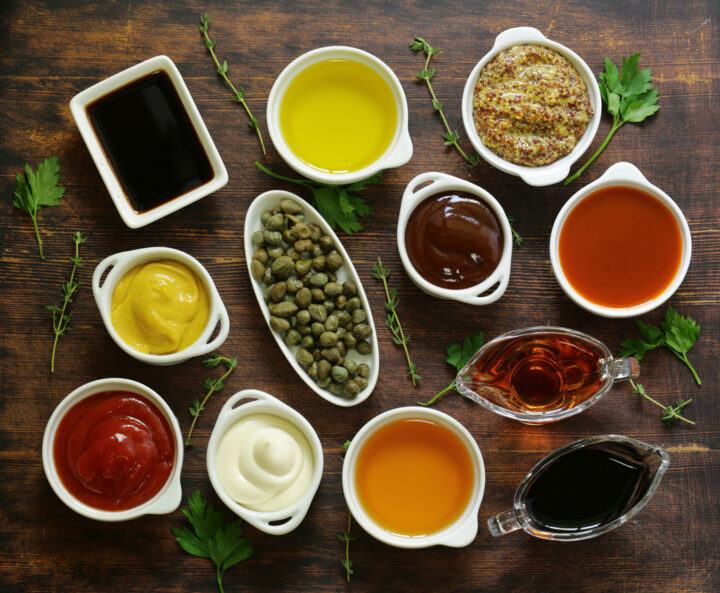 Various sauces on a table