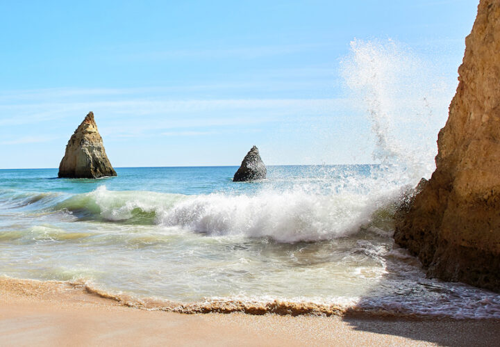 Waves of Atlantic Ocean, beach of Algarve, Portugal