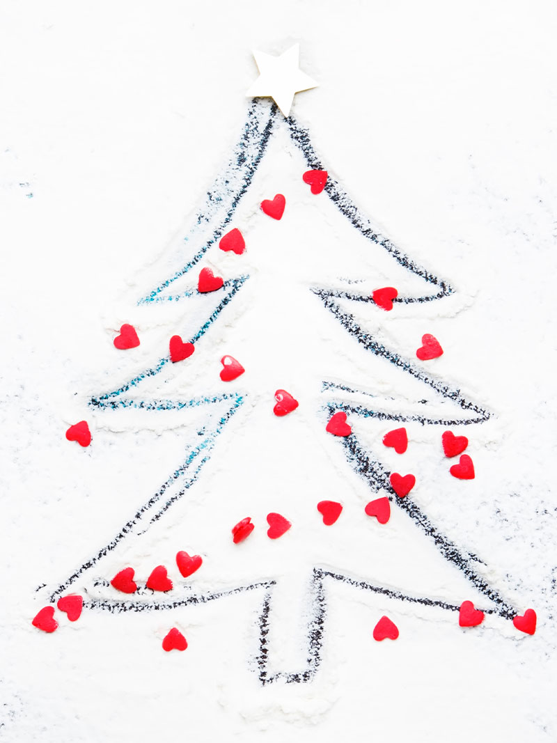 christmas tree decorated with hearts