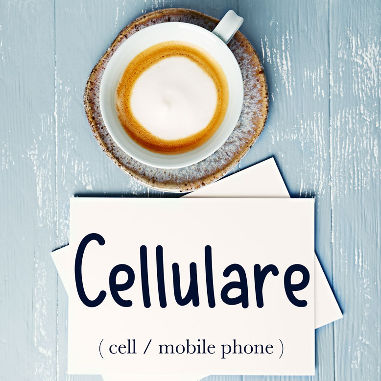 cover image with the word “cellulare” and its translation written on a notepad next to a cup of coffee