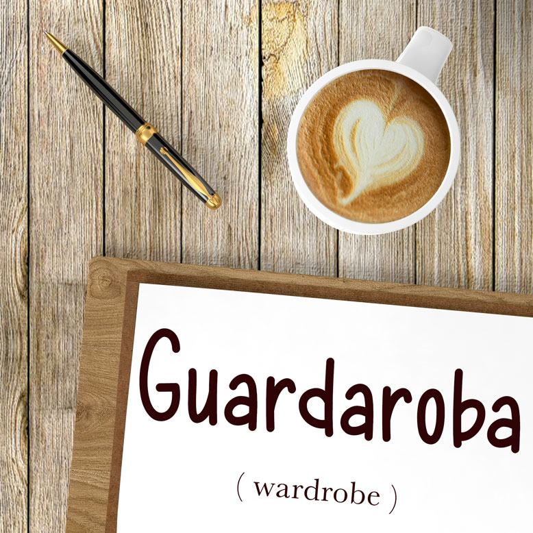 cover image with the word “guardaroba” and its translation written on a notepad next to a cup of coffee