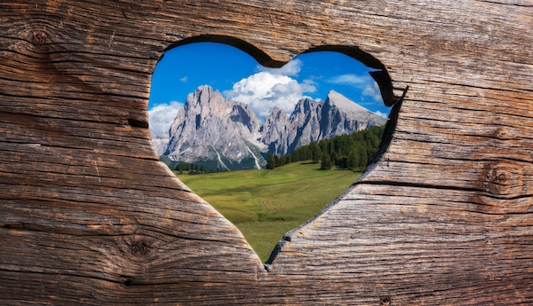 Dolomites in Italy. View through the heart.
