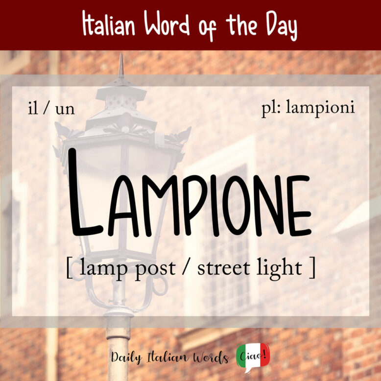 the word "lampione" with a lamp post in the background