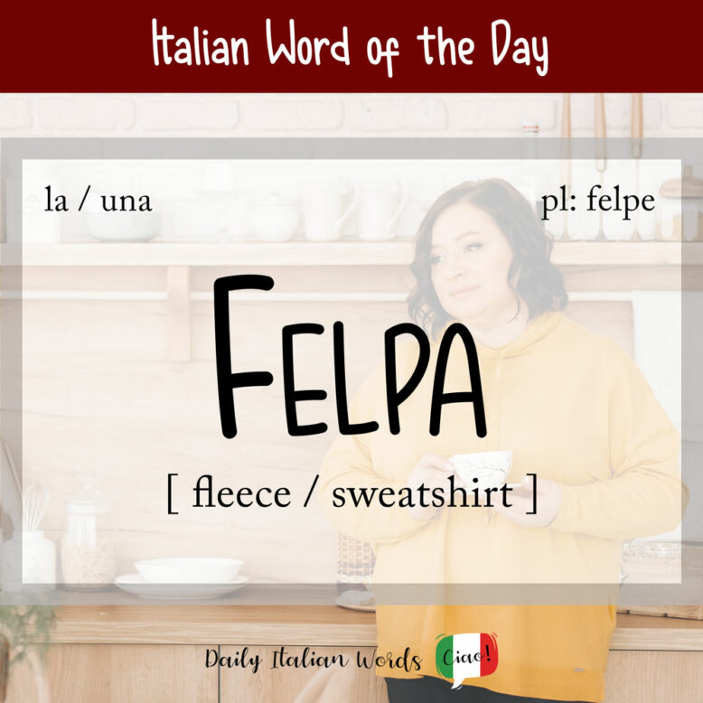 the word "felpa" with a woman wearing a sweatshirt in the background