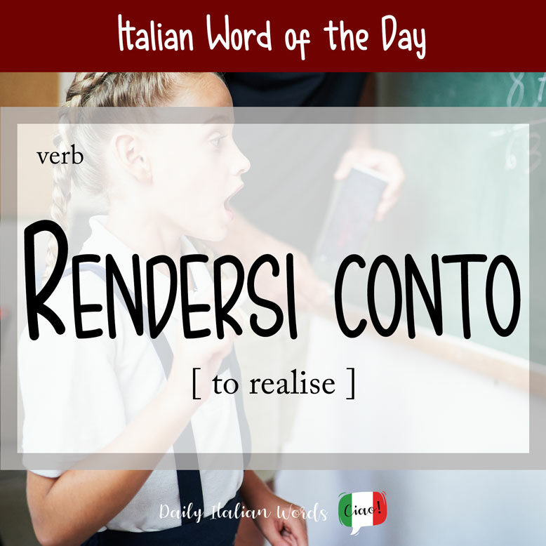 cover image with the words “rendersi conto” and a young girl realising something in the background