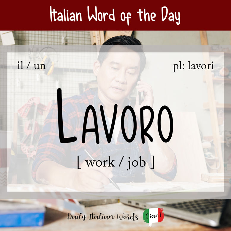 cover image with the word “lavoro” and a man working in the background