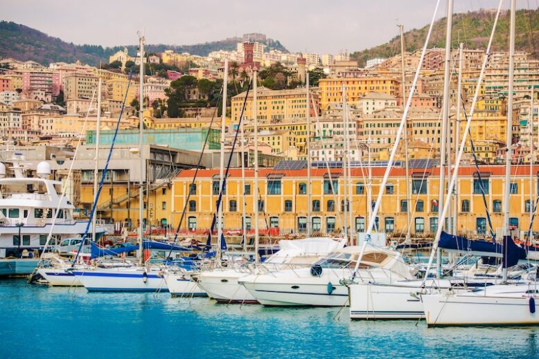 Port of Genoa Italy and the Cityscape.
