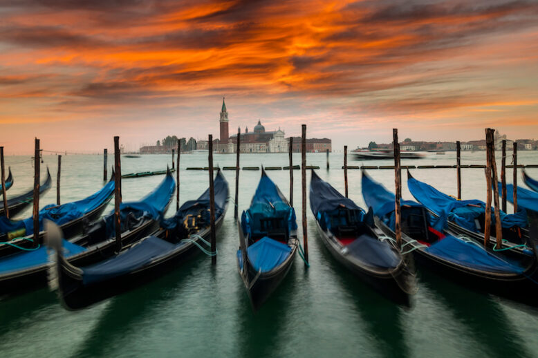 Venice gondolas on San Marco square, Venice, Italy.