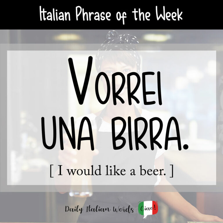 Italian Phrase Vorrei una birra. (I would like a beer.) Daily