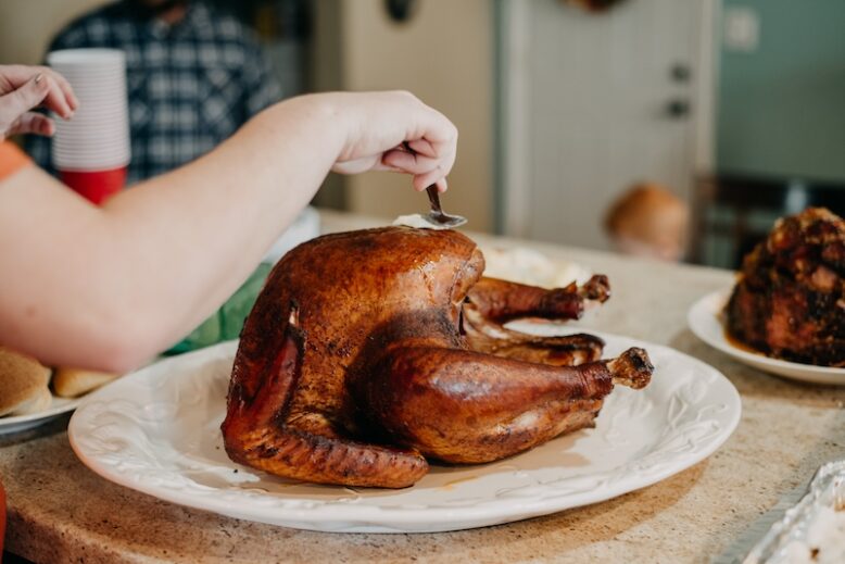 turkey being cut on a plate