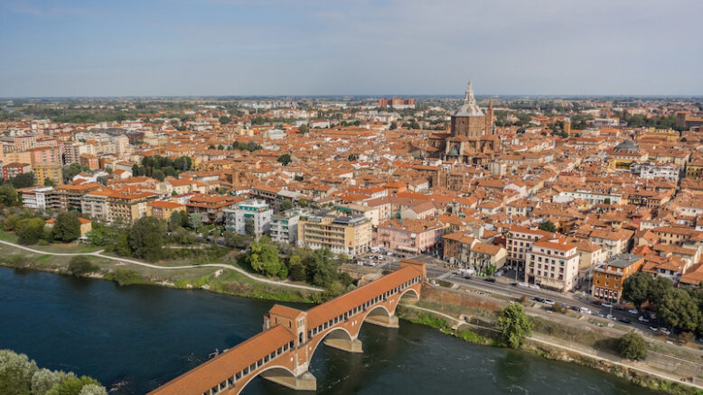 Aerial view of Pavia. It is an old city south of Milan in Lombardia region