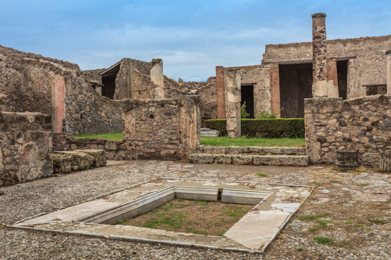 ruins of Pompeii , which was destroyed and buried during the eruption of Mount Vesuvius in 79 AD