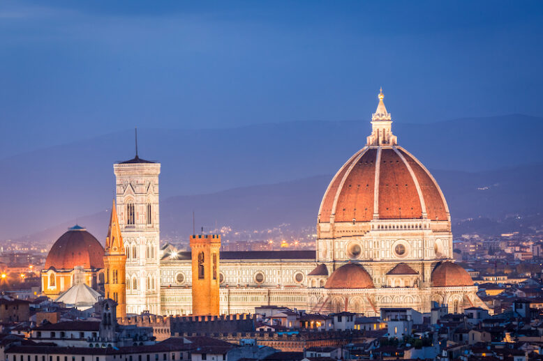 Beautiful sunset over the Santa Maria del Fiore in Florence, Italy