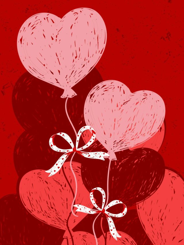 Red Illustrated Balloons Hearts Love Card