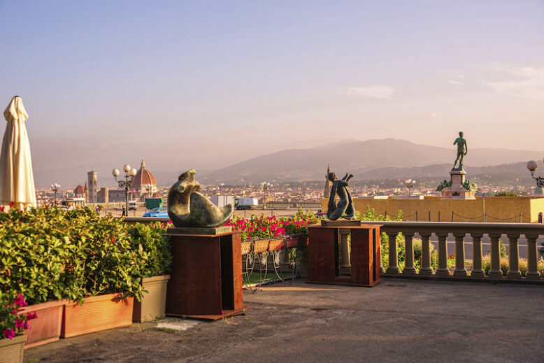 A restaurant at Piazzale Michelangelo and skyline in Florence, Tuscany, Italy