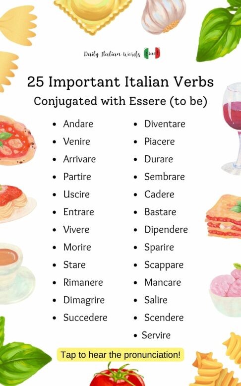 25 Important Italian Verbs Conjugated with Essere (to be)
