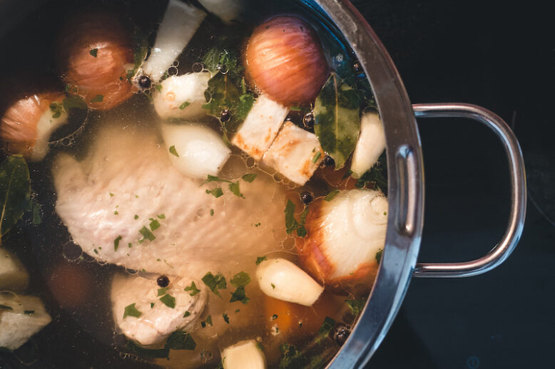 Cooking chicken broth