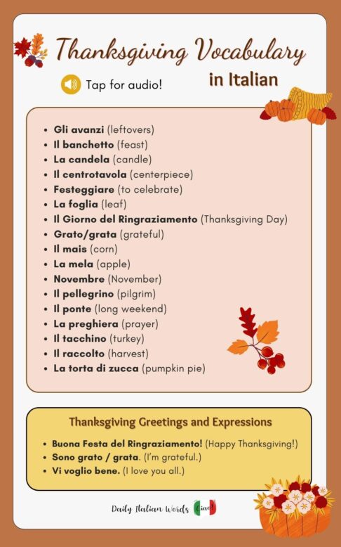 thanksgiving vocabulary italian