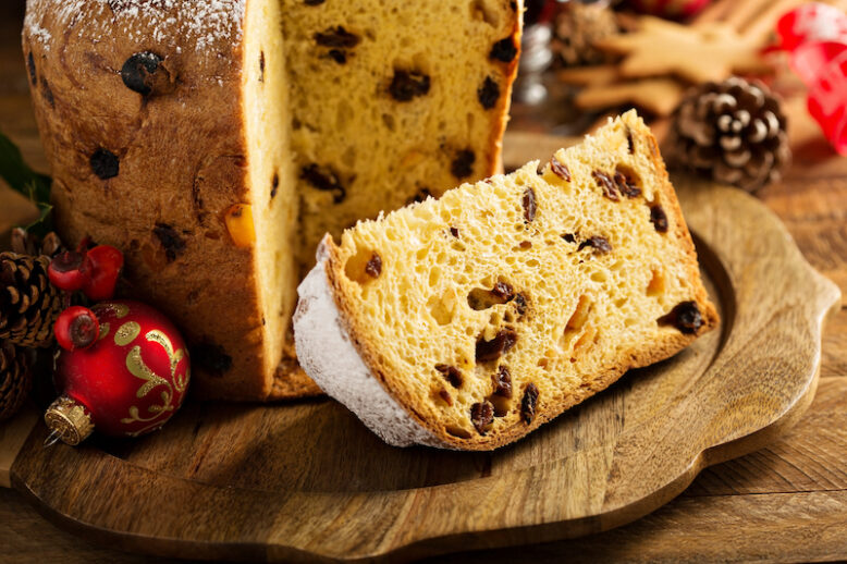 Traditional Christmas panettone with dried fruits and spices