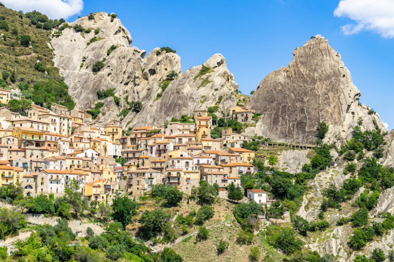 Castelmezzano is beautiful village in Basilicata region among the peaks of the Dolomiti lucane, Italy