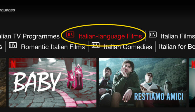 Italian-language film keyword suggestion on Netflix