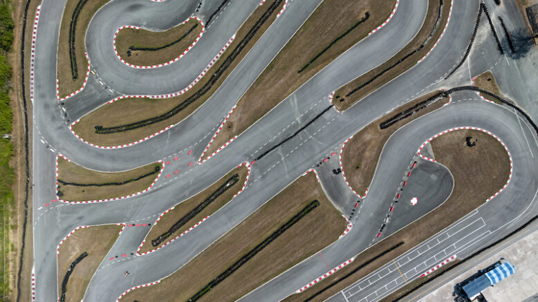 Aerial view of a race kart track.