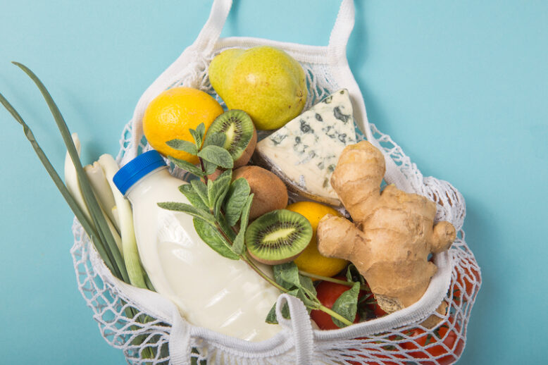 Eco friendly natural bag with organic fruits and vegetables