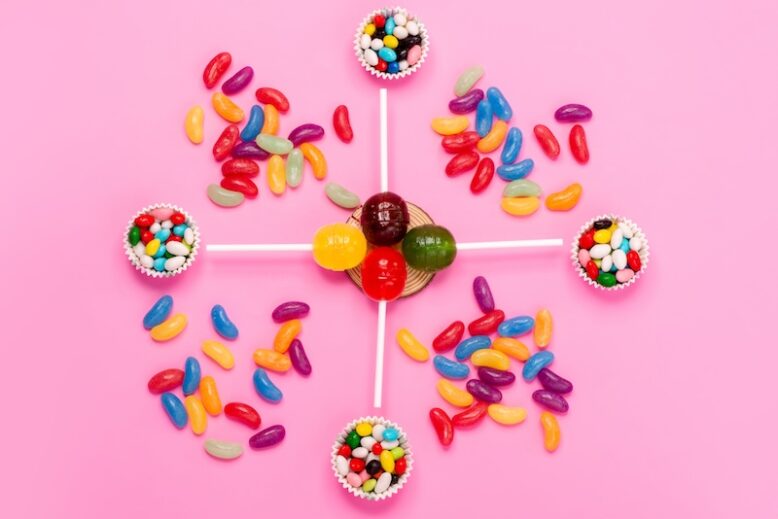 candies isolated on the pink background